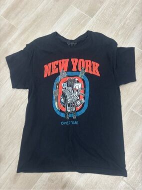Overtime New York Graphic Tee - Black with Red & Blue Print